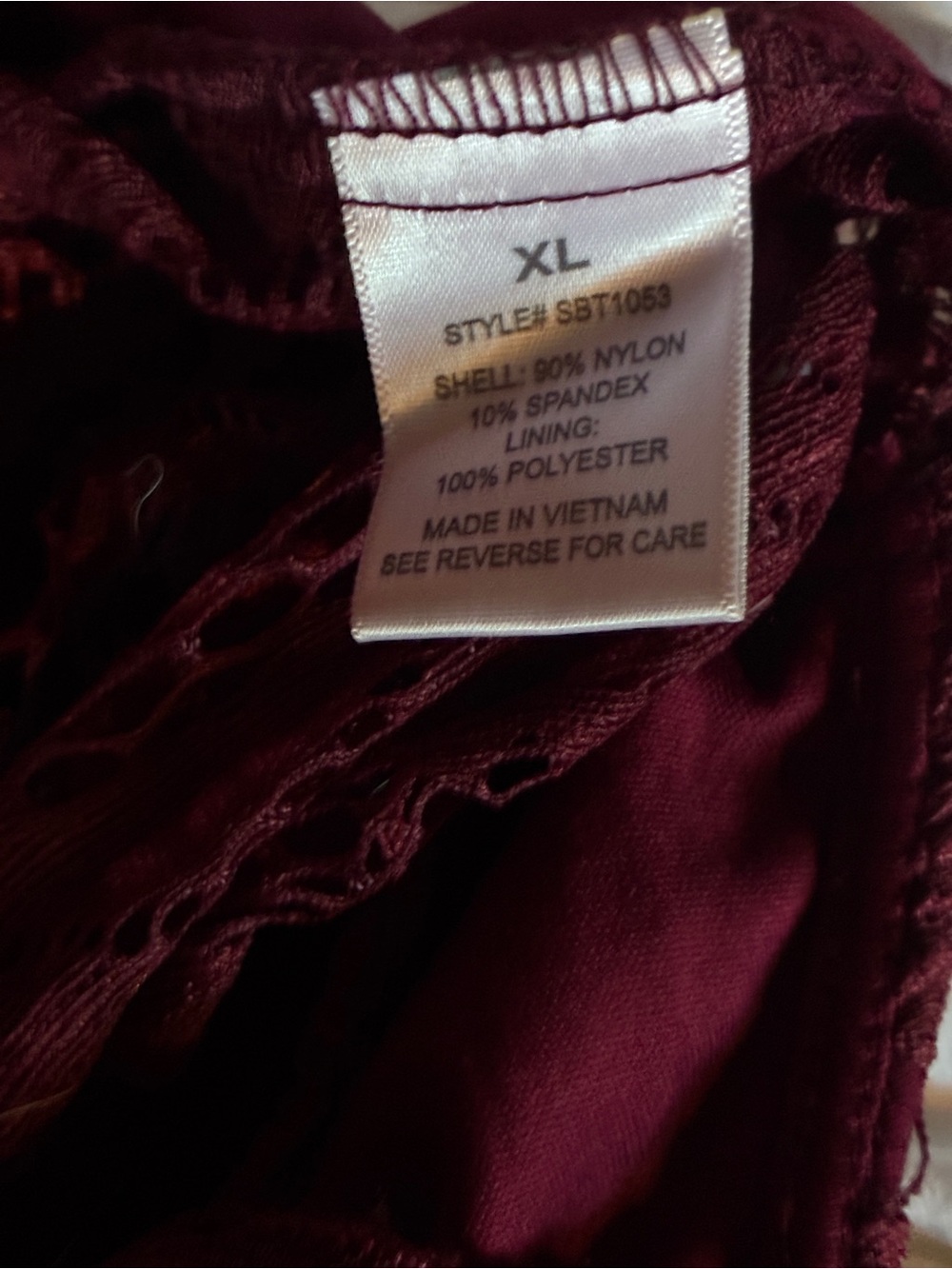 NWT RnB Burgundy Floral Lace Faux-Wrap Cropped Top Long Sleeve XL - Picture 7 of 8